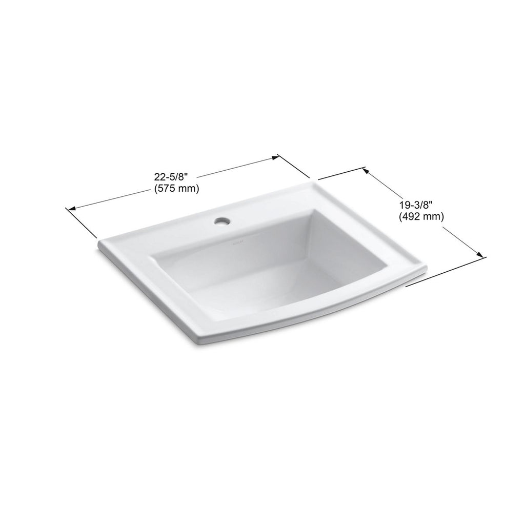 KOHLER K-2356-1-96 Archer 22-3/4" Rectangular Drop-In Bathroom Sink - Biscuit