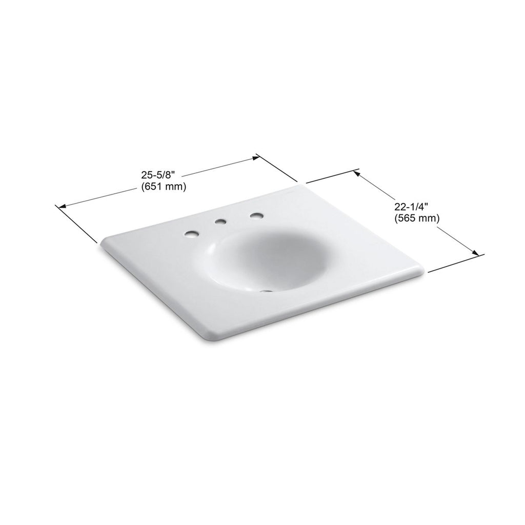 KOHLER K-3048-8-0 Iron/Impressions 25" Enameled Cast Iron Vanity Top With Integrated Round Sink - White