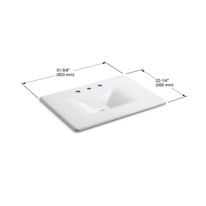 KOHLER K-3049-8-FF Iron/Impressions 31" Enameled cast iron vanity top with integrated rectangular sink - Sea Salt