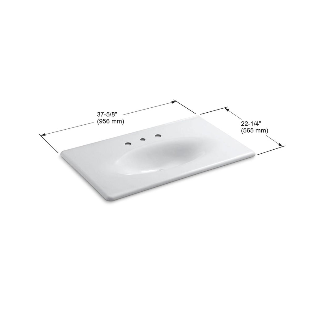 KOHLER K-3051-8-96 Iron/Impressions 37" Enameled Cast Iron Vanity Top With Integrated Oval Sink - Biscuit