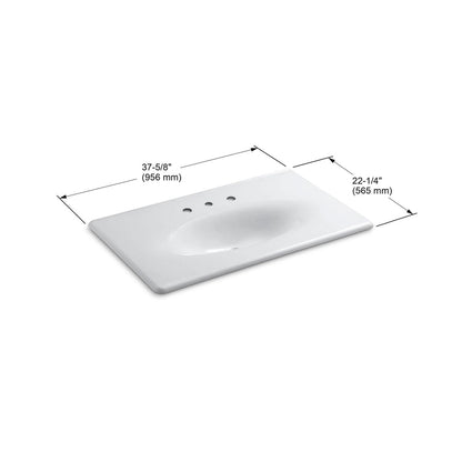 KOHLER K-3051-8-FF Iron/Impressions 37" Enameled cast iron vanity top with integrated oval sink - Sea Salt