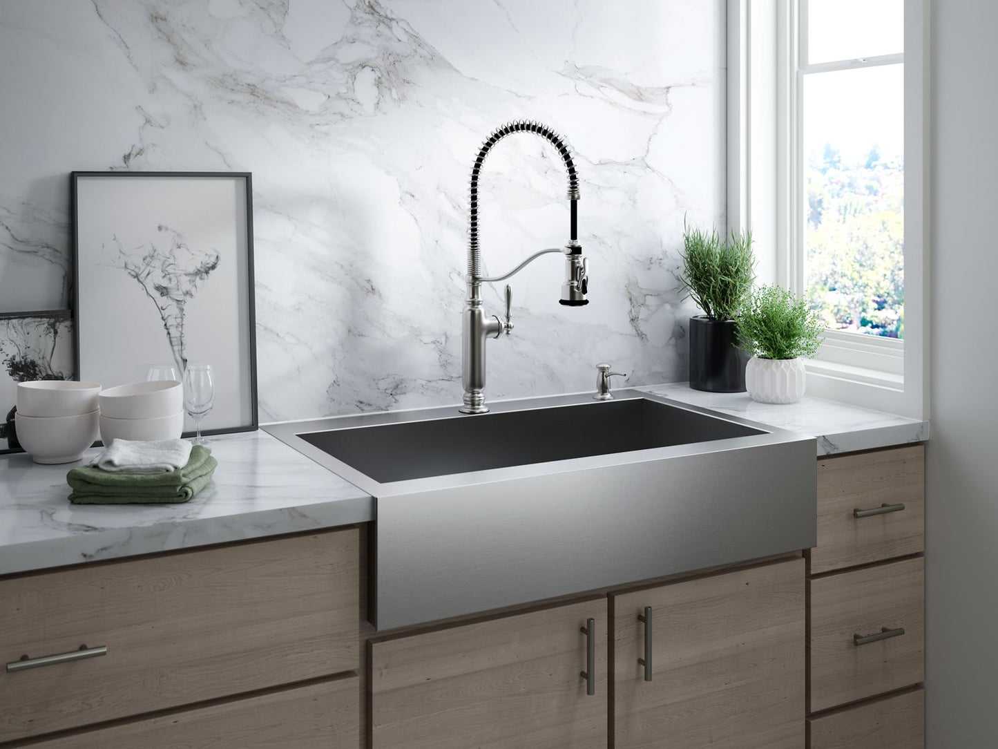 KOHLER K-77515-2MB Tournant Semi-professional kitchen sink faucet with three-function sprayhead - Vibrant Brushed Moderne Brass