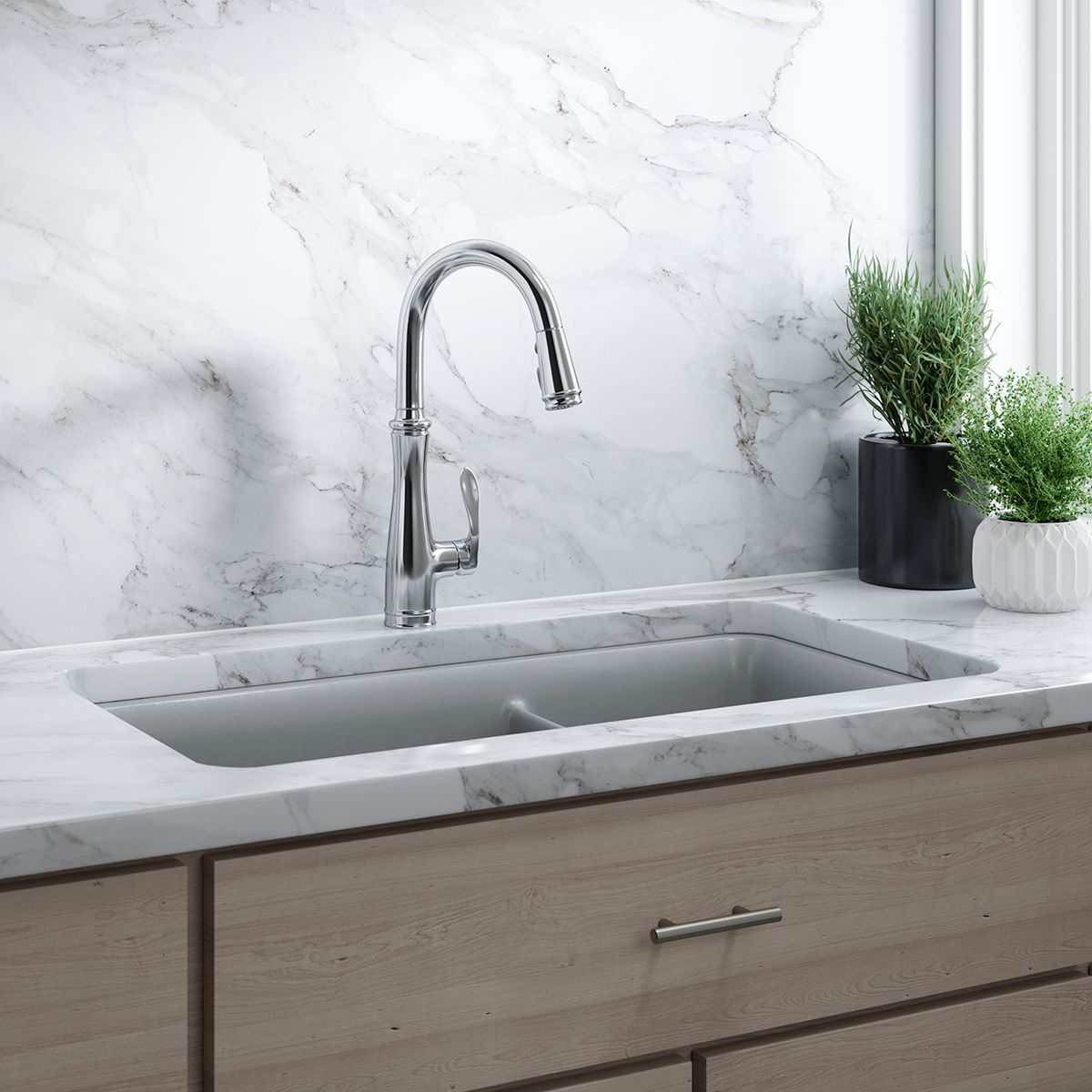 KOHLER K-560-VS Bellera Pull-Down Kitchen Sink Faucet With Three-Function Sprayhead - Vibrant Stainless