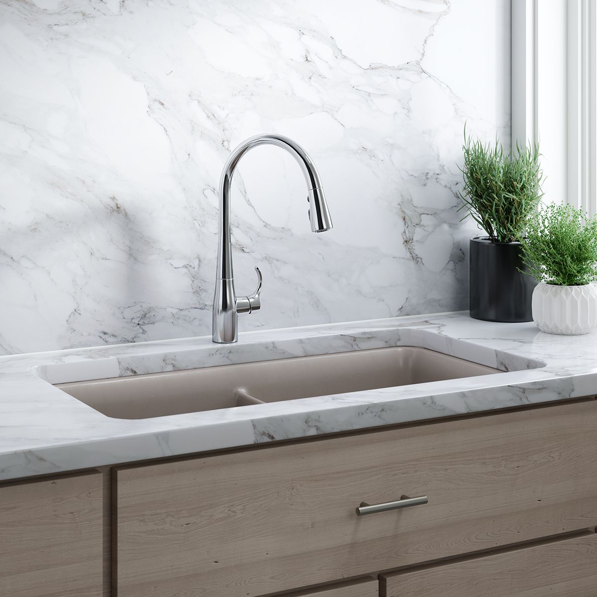KOHLER K-22036-CP Simplice Touchless Pull-Down Kitchen Sink Faucet With Three-Function Sprayhead - Polished Chrome