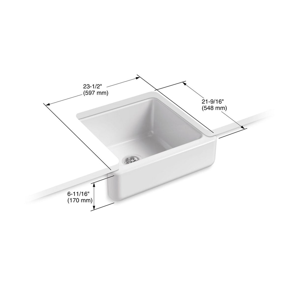 KOHLER K-5664-95 Whitehaven 23-1/2" Undermount Single-Bowl Farmhouse Kitchen Sink - Ice Grey