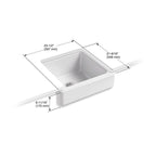 KOHLER K-5664-95 Whitehaven 23-1/2" Undermount Single-Bowl Farmhouse Kitchen Sink - Ice Grey