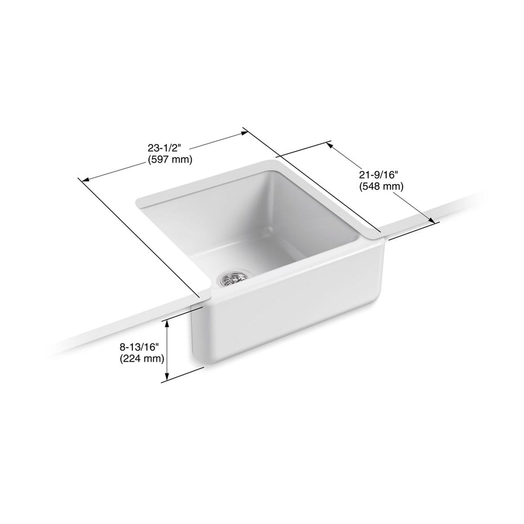 KOHLER K-5665-FF Whitehaven 23-1/2" Undermount Single-Bowl Farmhouse Kitchen Sink - Sea Salt