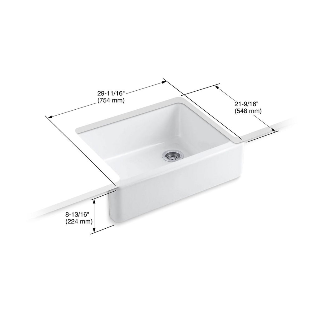 KOHLER K-6487-7 Whitehaven 29-3/4" Undermount Single-Bowl Farmhouse Kitchen Sink - Black Black