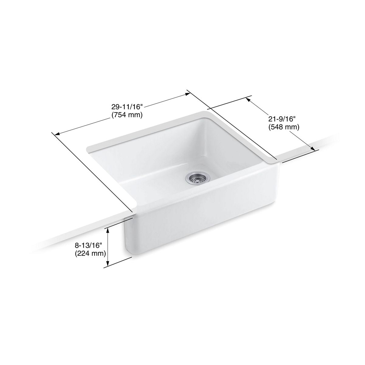 KOHLER K-6487-7 Whitehaven 29-3/4" Undermount Single-Bowl Farmhouse Kitchen Sink - Black Black