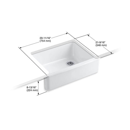 KOHLER K-6487-FF Whitehaven 29-3/4" undermount single-bowl farmhouse kitchen sink - Sea Salt