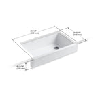 KOHLER K-6488-FF Whitehaven 35-1/2" Undermount Single-Bowl Farmhouse Kitchen Sink - Sea Salt