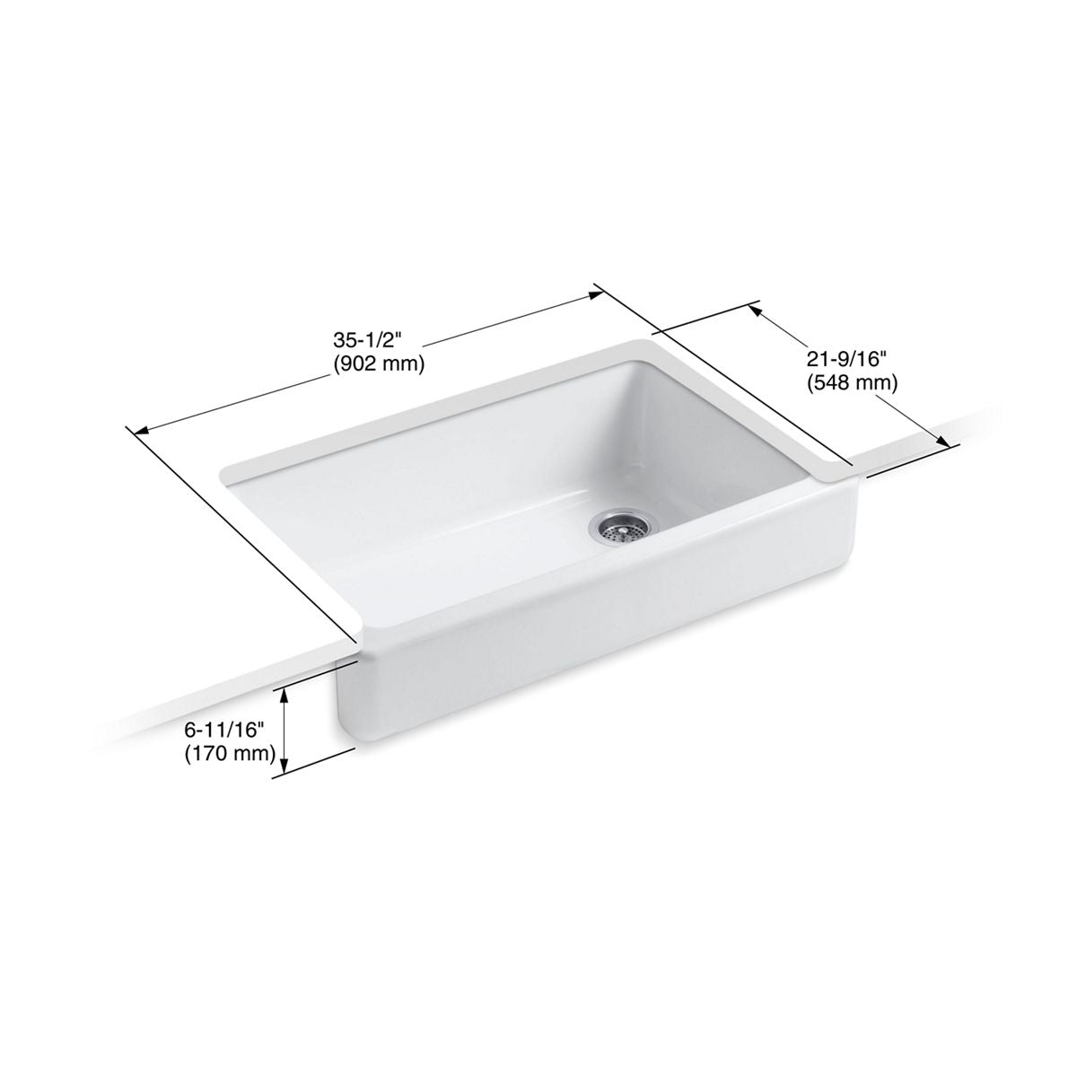 KOHLER K-6488-FF Whitehaven 35-1/2" Undermount Single-Bowl Farmhouse Kitchen Sink - Sea Salt