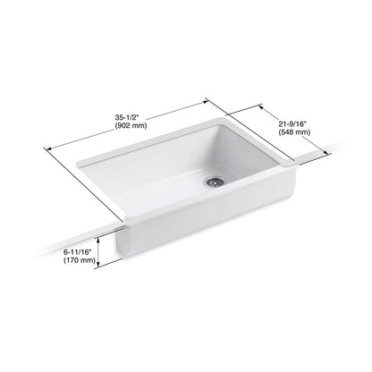KOHLER K-6488-0 Whitehaven 35-1/2" undermount single-bowl farmhouse kitchen sink - White