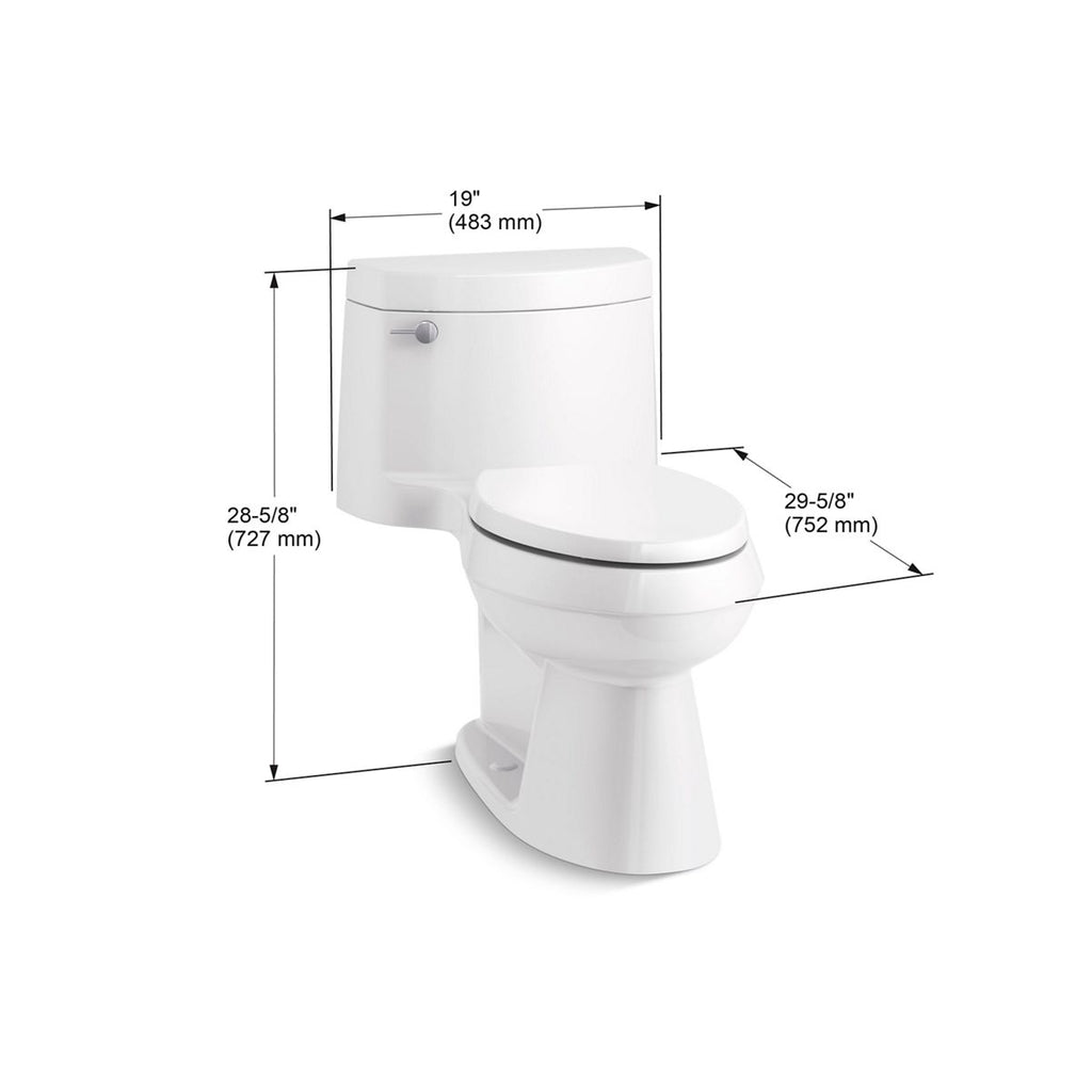KOHLER K-3619-0 Cimarron One-Piece Elongated Toilet With Concealed Trapway, 1.28 Gpf - White