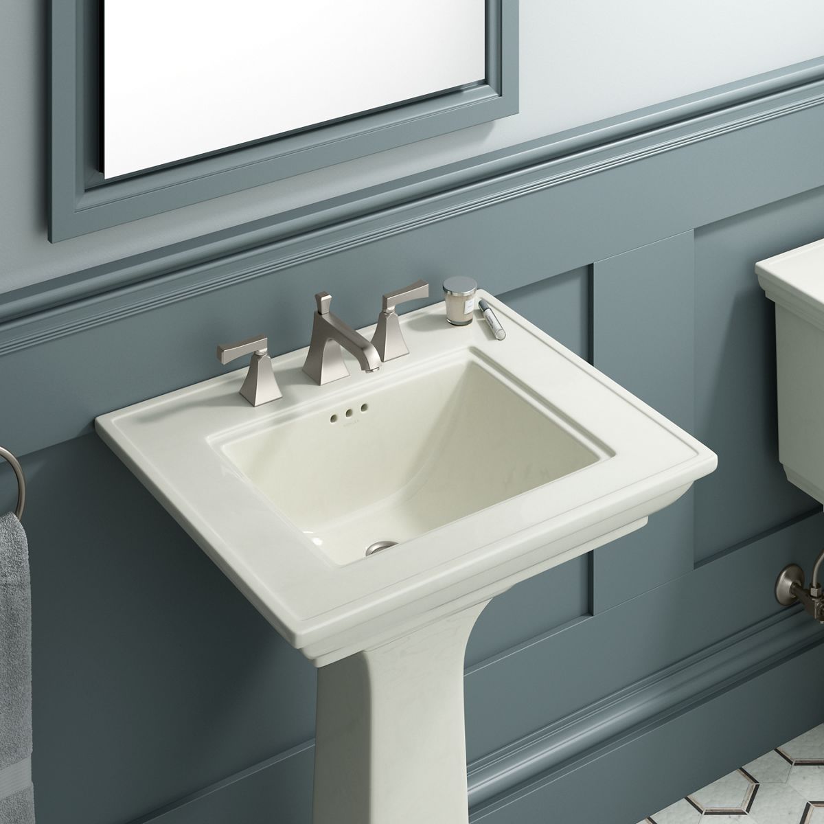 KOHLER K-2344-8-0 Memoirs Stately 25" Rectangular Pedestal Bathroom Sink - White