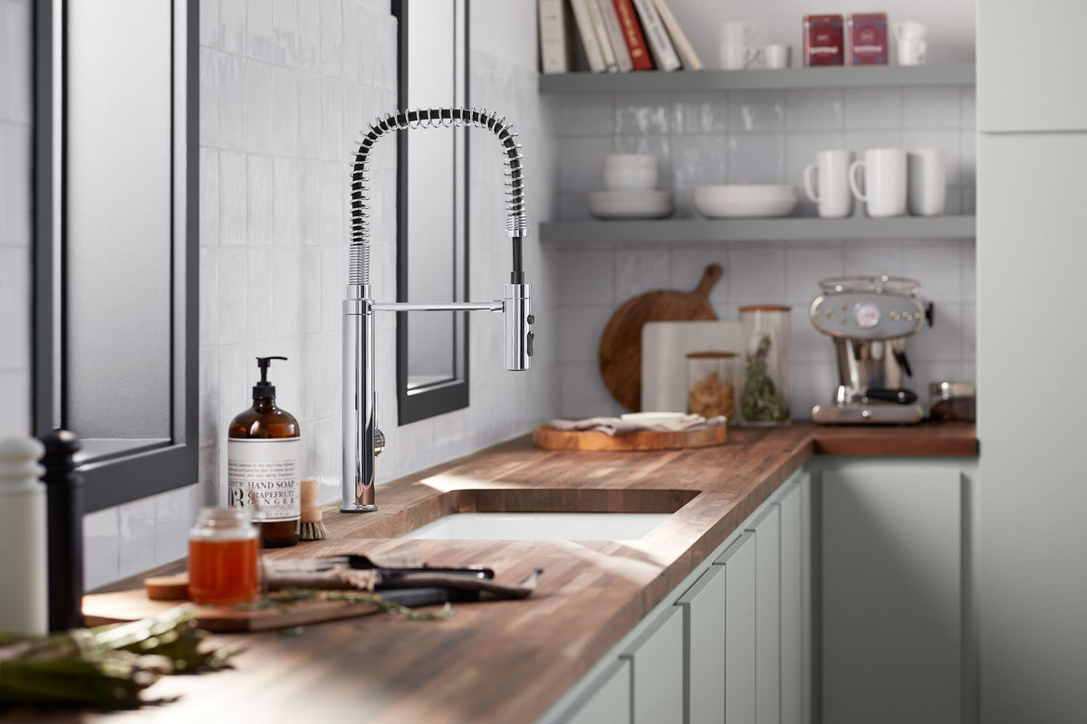 KOHLER K-24982-VS Purist Semi-Professional Kitchen Sink Faucet With Three-Function Sprayhead - Vibrant Stainless