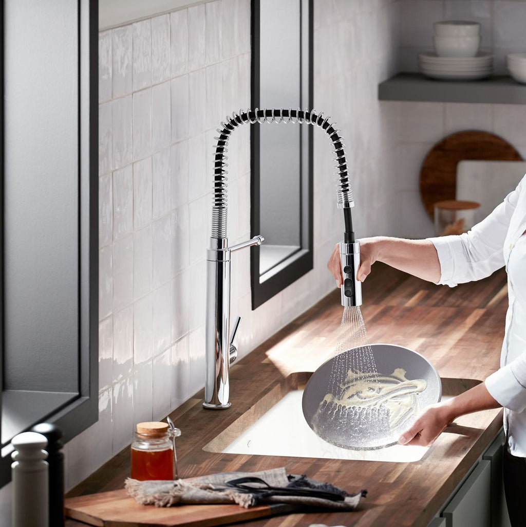 KOHLER K-24982-VS Purist Semi-Professional Kitchen Sink Faucet With Three-Function Sprayhead - Vibrant Stainless