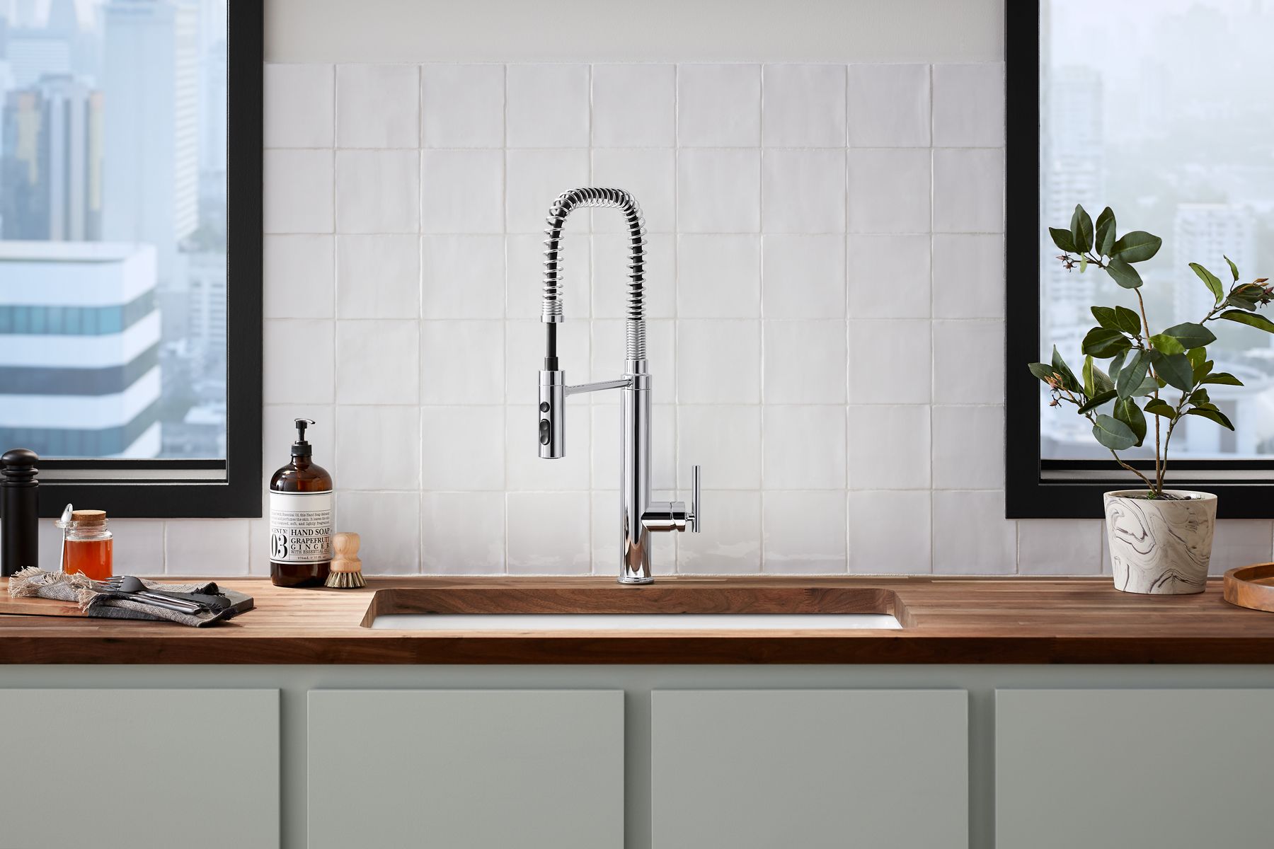 KOHLER K-24982-VS Purist Semi-Professional Kitchen Sink Faucet With Three-Function Sprayhead - Vibrant Stainless