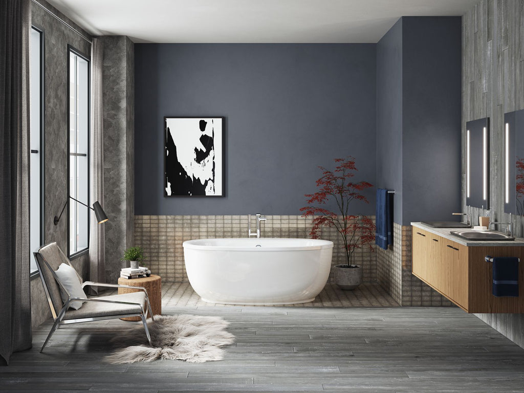 KOHLER K-6369-0 Sunstruck 65-1/2" X 35-1/2" Freestanding Bath With Fluted Shroud - White