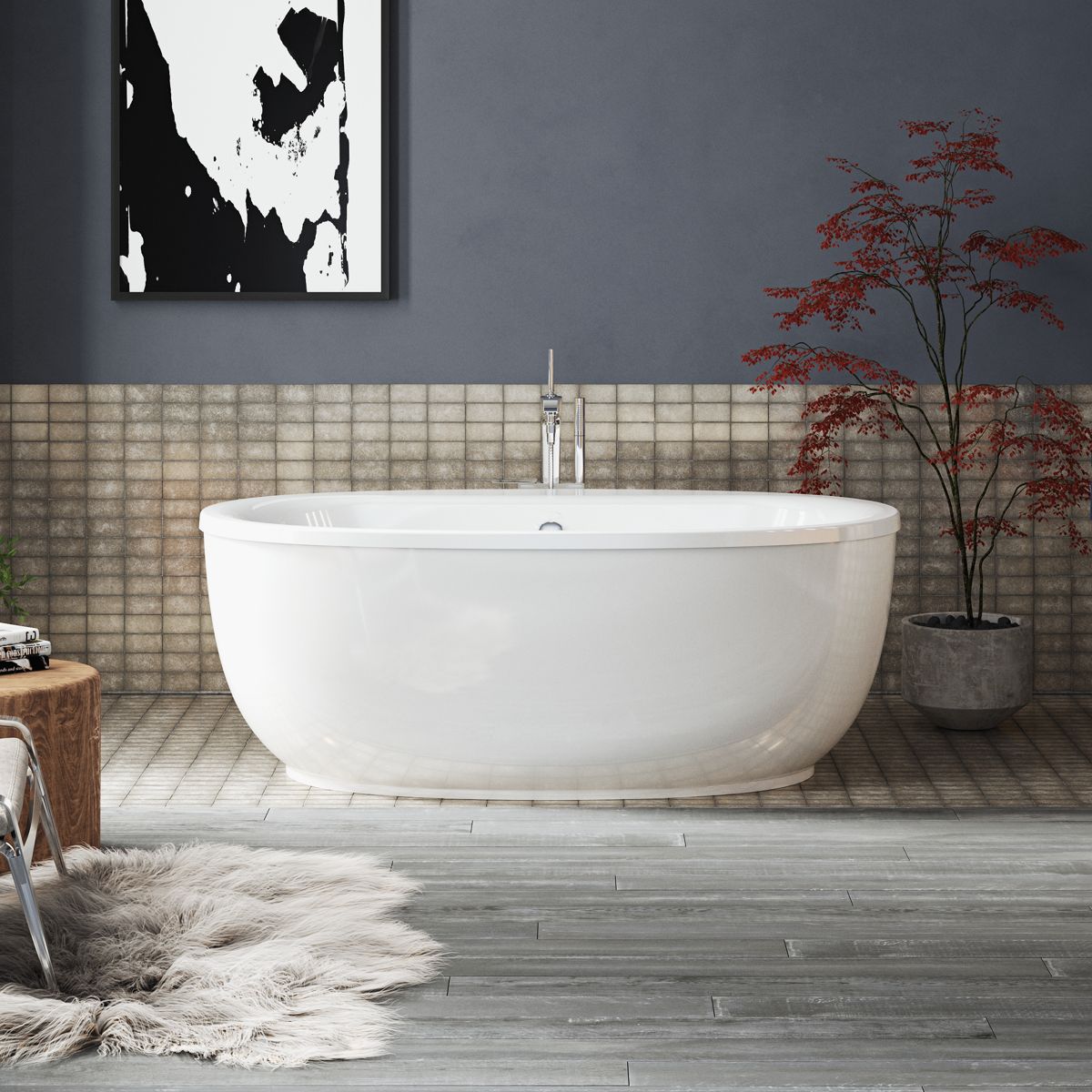 KOHLER K-6369-0 Sunstruck 65-1/2" X 35-1/2" Freestanding Bath With Fluted Shroud - White