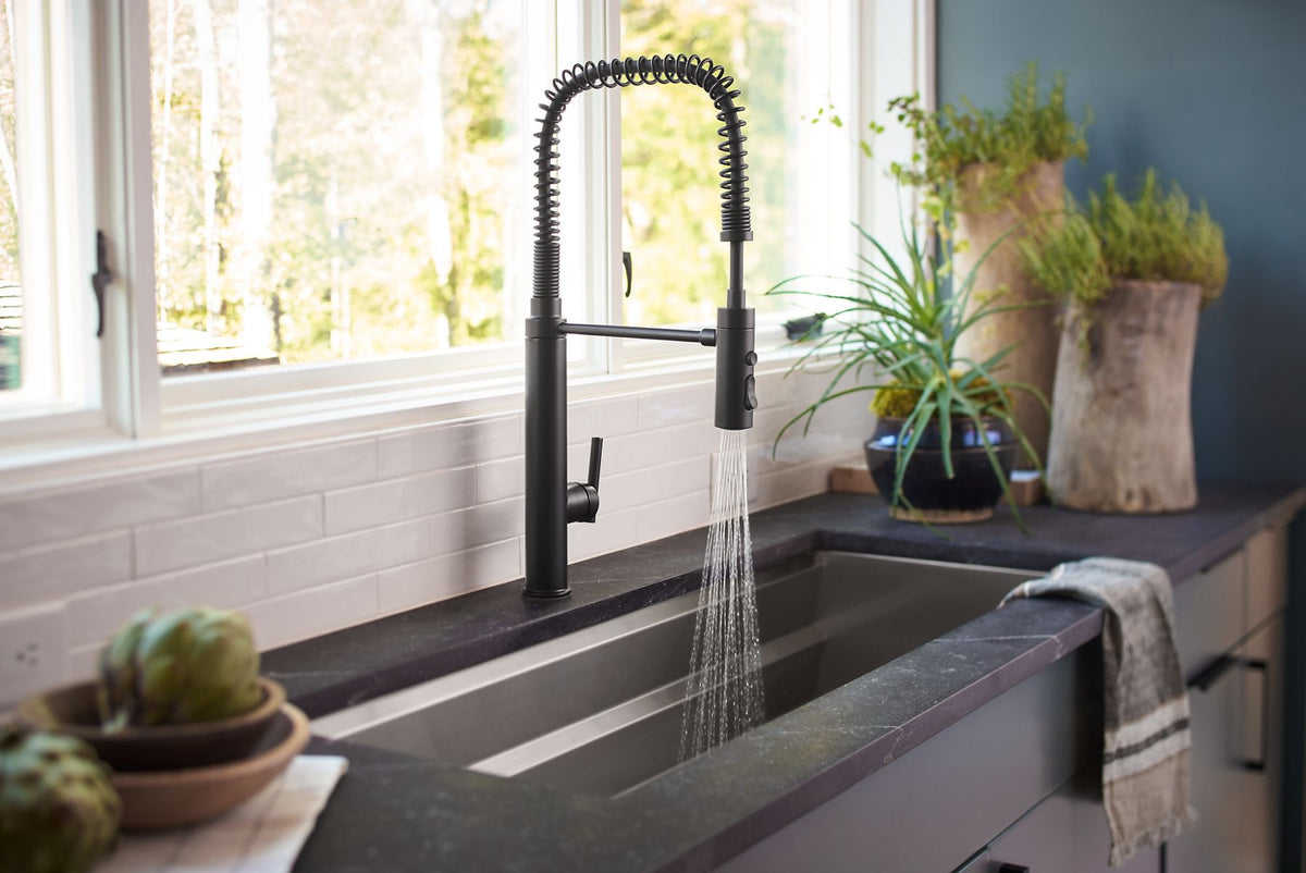 KOHLER K-24982-VS Purist Semi-Professional Kitchen Sink Faucet With Three-Function Sprayhead - Vibrant Stainless