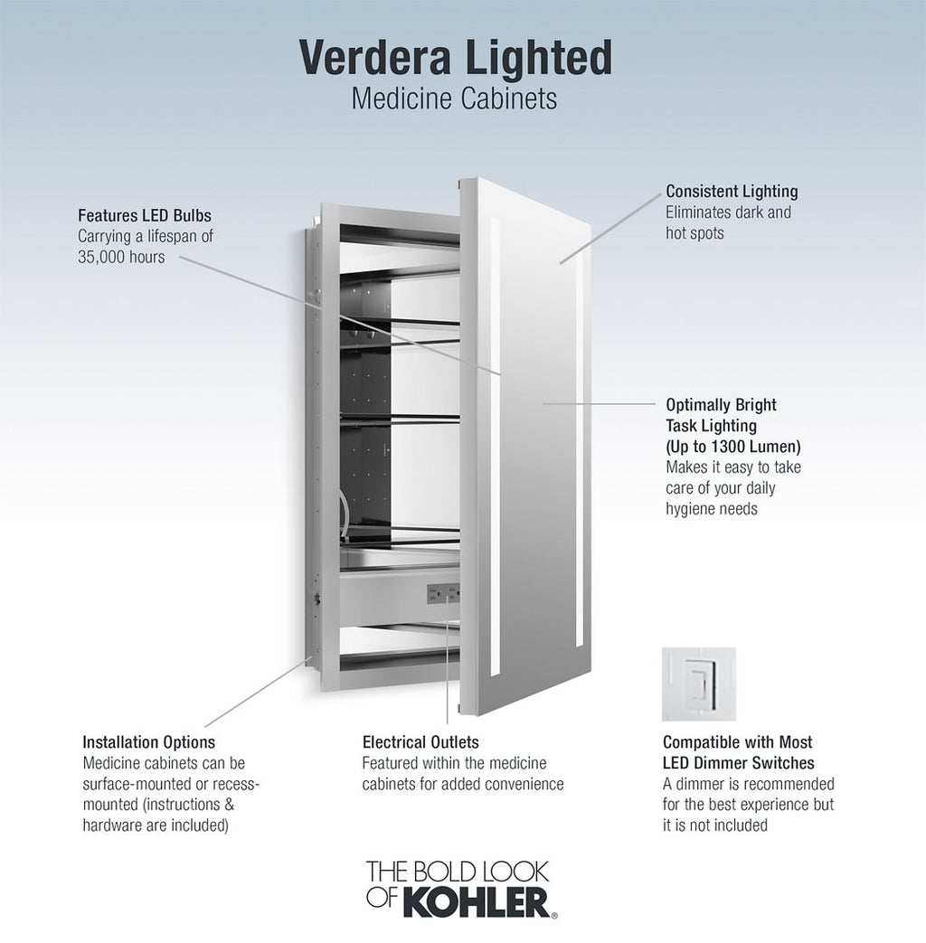 KOHLER K-99003-TLC-NA Verdera 20" X 30" Lighted Medicine Cabinet