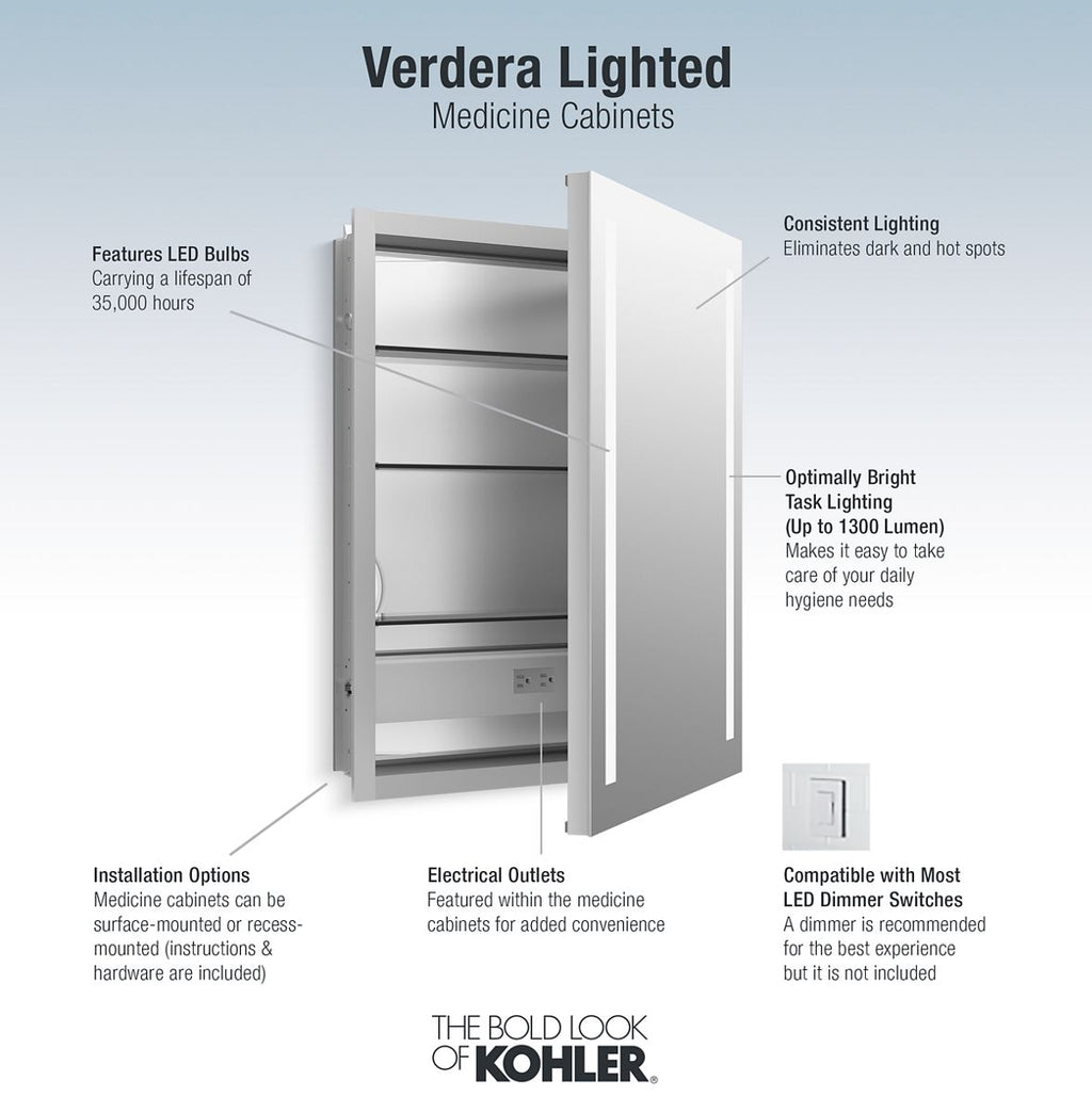 KOHLER K-99007-TLC-NA Verdera 24" X 30" Lighted Medicine Cabinet