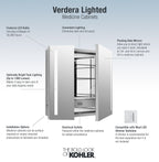 KOHLER K-99009-TLC-NA Verdera 34" X 30" Two-Door Lighted Medicine Cabinet, Left-Hinged