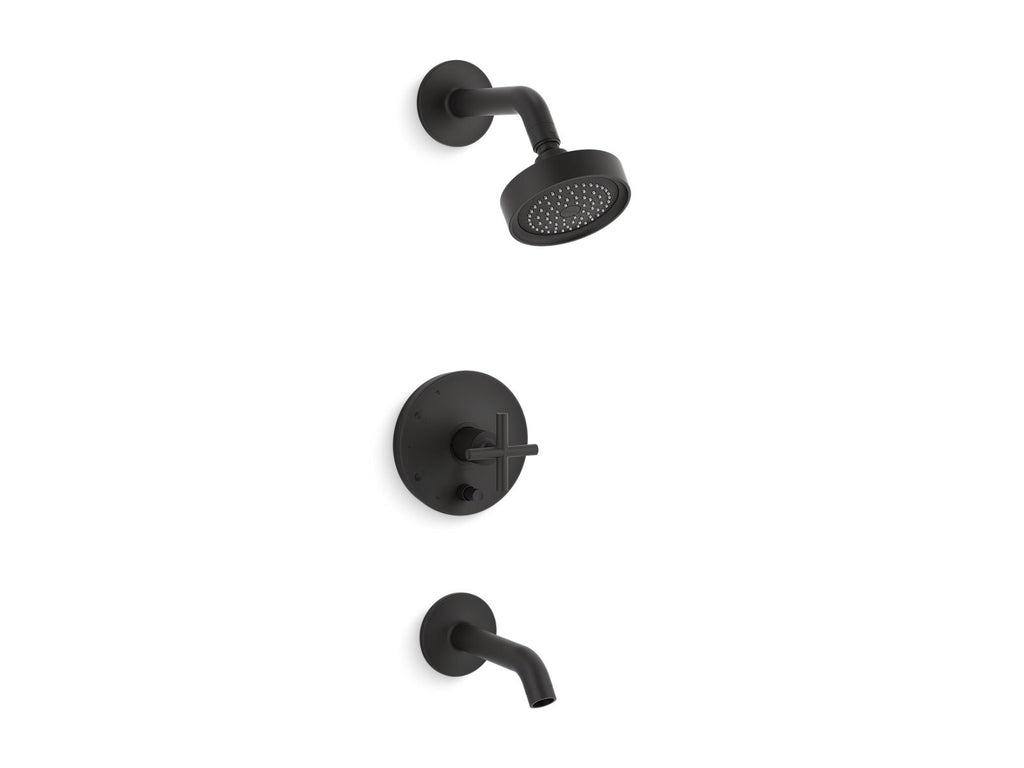 KOHLER K-T14420-3-BL Purist Rite-Temp Bath And Shower Trim Kit With Push-Button Diverter And Cross Handle, 2.5 Gpm - Matte Black