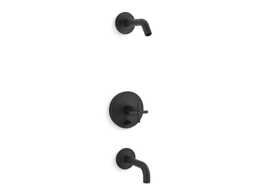 KOHLER K-T14421-3L-BL Purist Rite-Temp Bath And Shower Trim Kit With Push-Button Diverter And Cross Handle, Without Showerhead In Matte Black