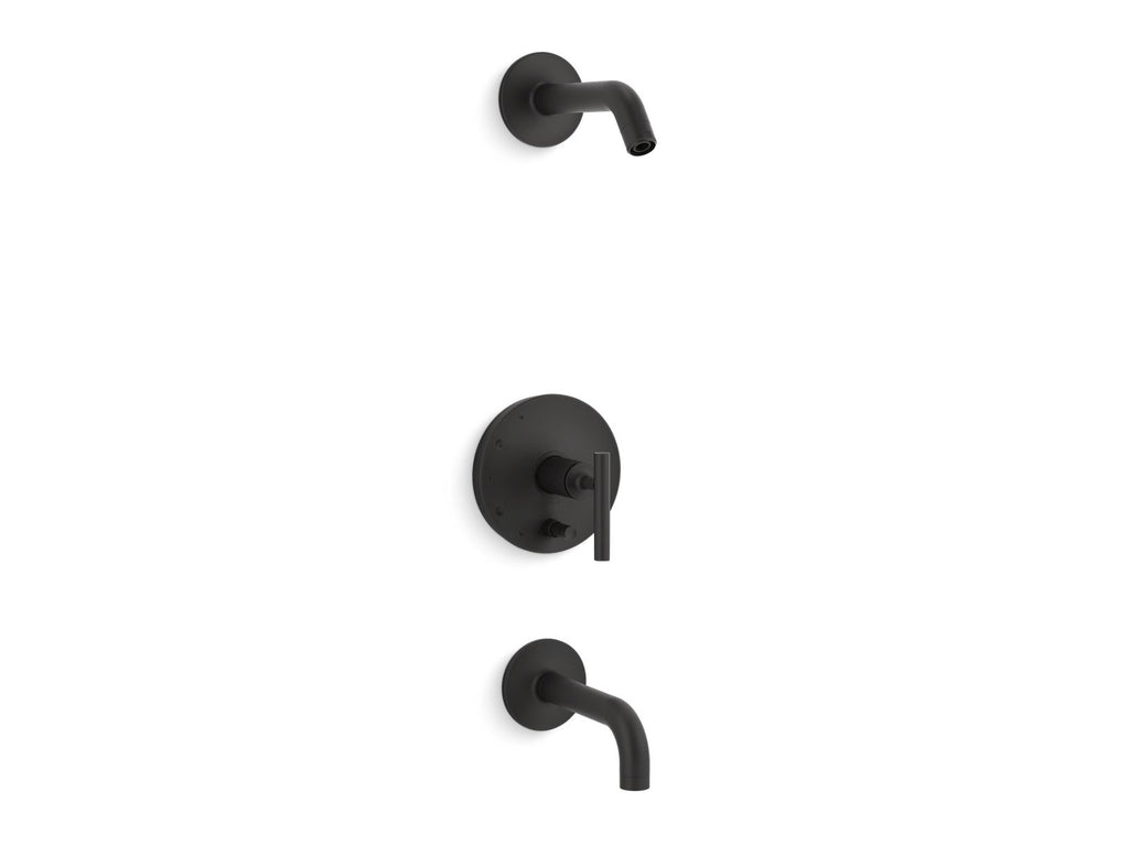 KOHLER K-T14421-4L-BL Purist Rite-Temp Bath And Shower Trim Kit With Push-Button Diverter And Lever Handle, Without Showerhead - Matte Black
