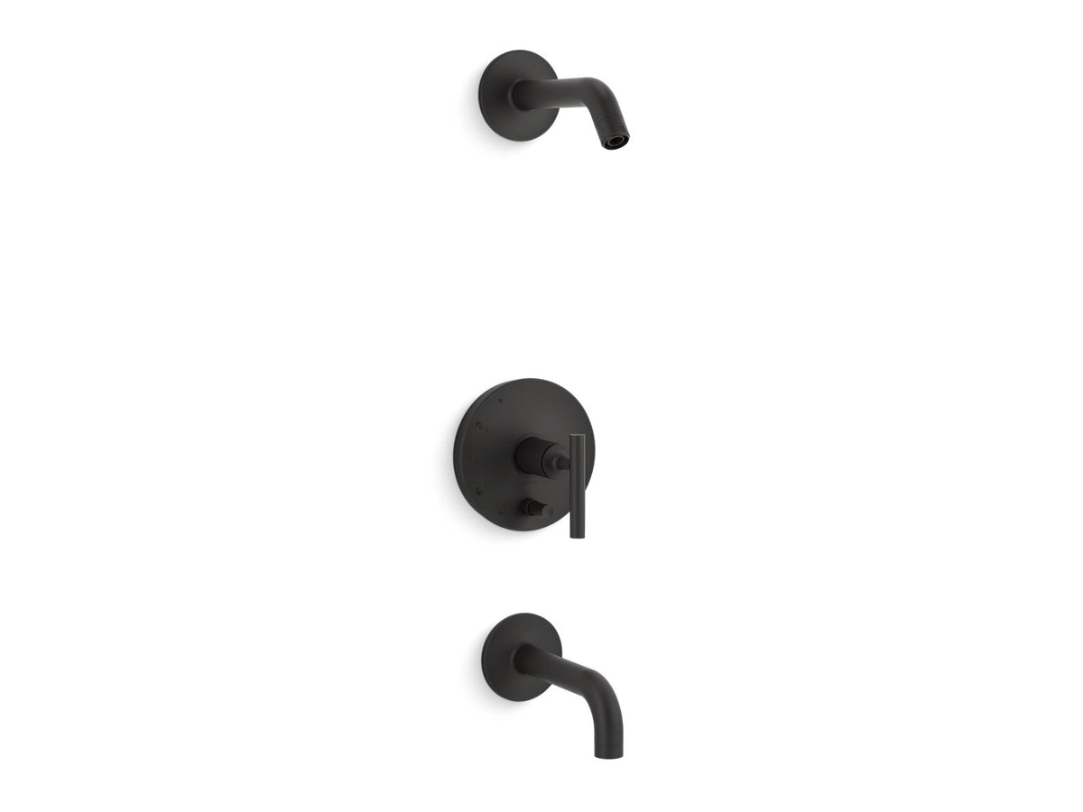KOHLER K-T14421-4L-BL Purist Rite-Temp Bath And Shower Trim Kit With Push-Button Diverter And Lever Handle, Without Showerhead - Matte Black