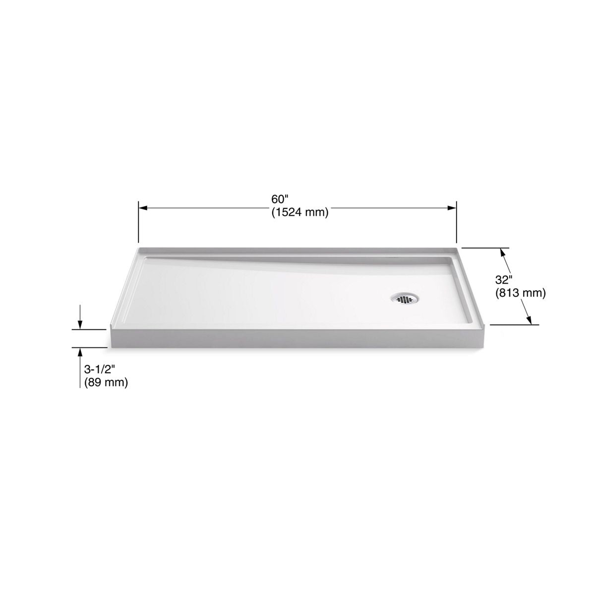 KOHLER K-8458-96 Rely 60" X 32" Alcove Shower Base, Right Drain - Biscuit