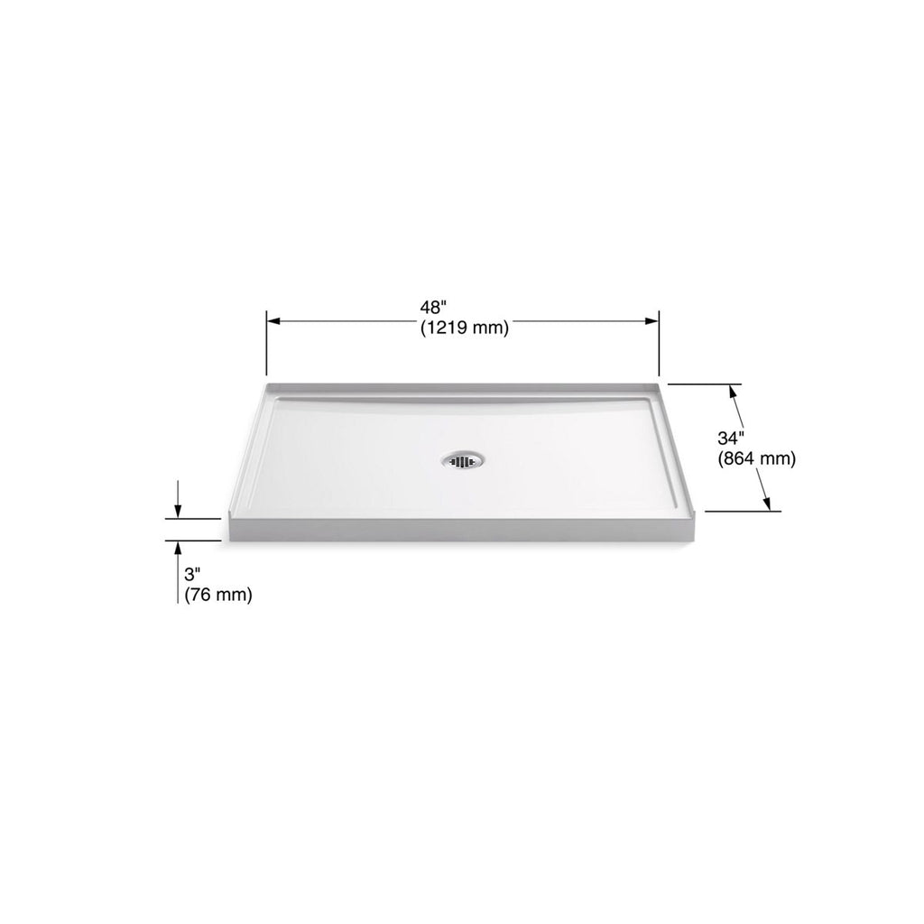 KOHLER K-8461-0 Rely 48" X 34" Alcove Shower Base, Center Drain - White
