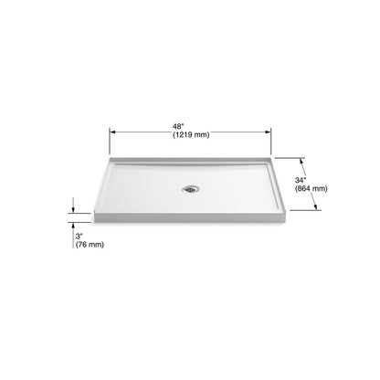 KOHLER K-8461-0 Rely 48" x 34" alcove shower base, center drain - White
