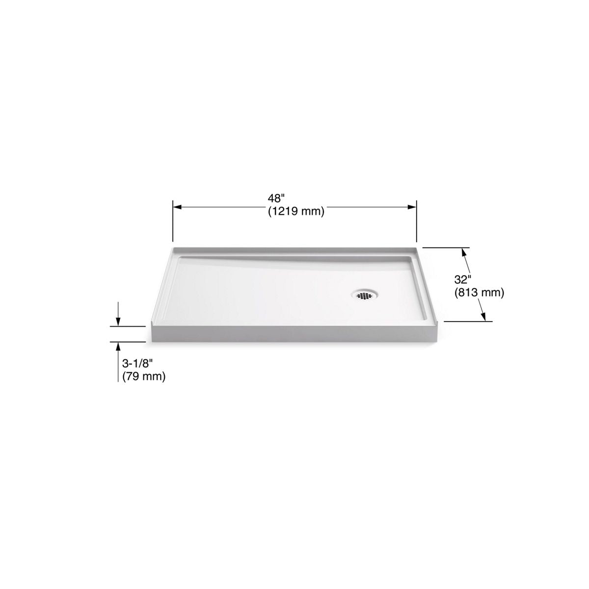 KOHLER K-8638-0 Rely 48" X 32" Alcove Shower Base, Right Drain - White