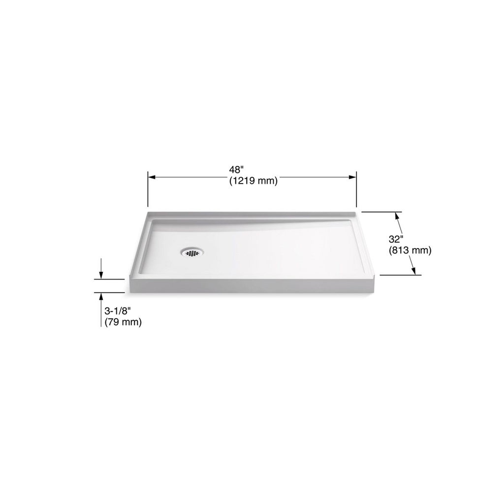 KOHLER K-8639-96 Rely 48" X 32" Alcove Shower Base, Left Drain - Biscuit
