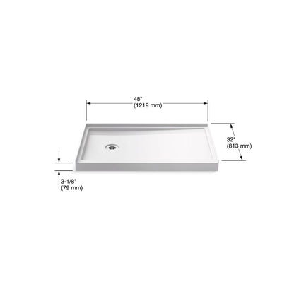 KOHLER K-8639-0 Rely 48" x 32" alcove shower base, left drain - White