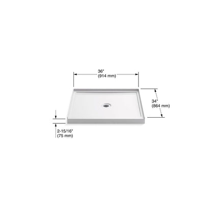 KOHLER K-8644-0 Rely 36" x 34" alcove shower base, center drain - White