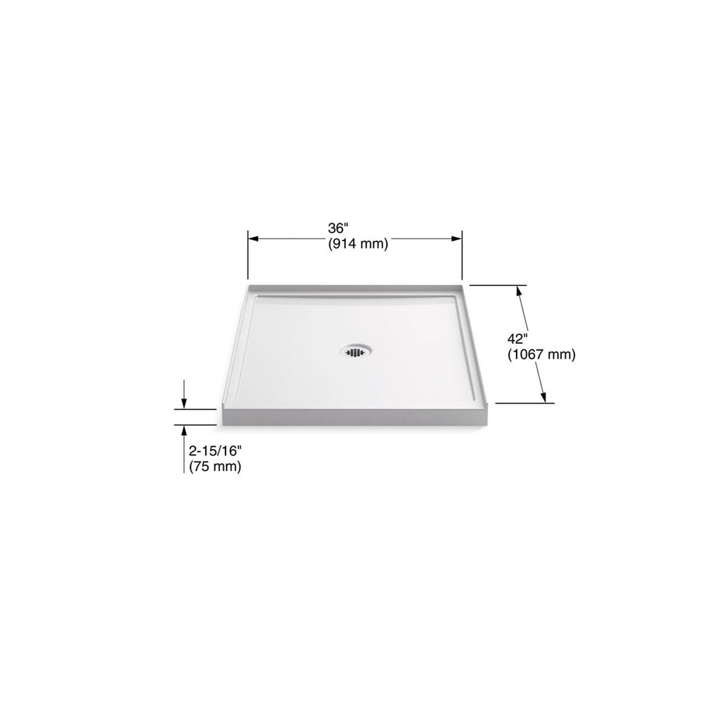 KOHLER K-8647-96 Rely 36" X 42" Alcove Shower Base, Center Drain - Biscuit