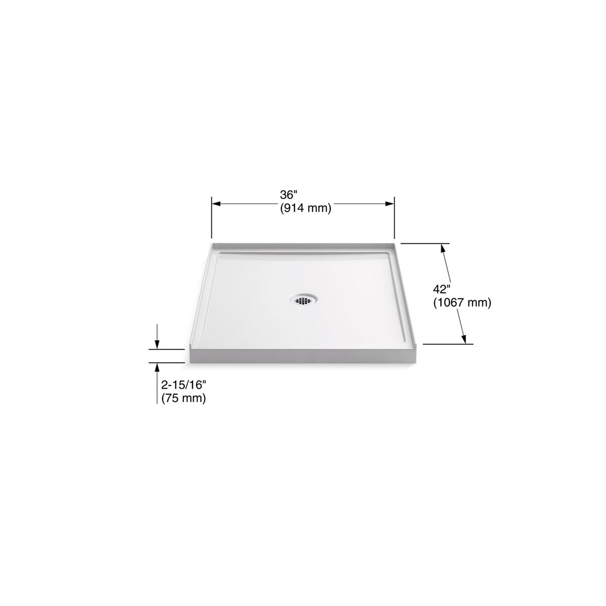 KOHLER K-8647-96 Rely 36" X 42" Alcove Shower Base, Center Drain - Biscuit