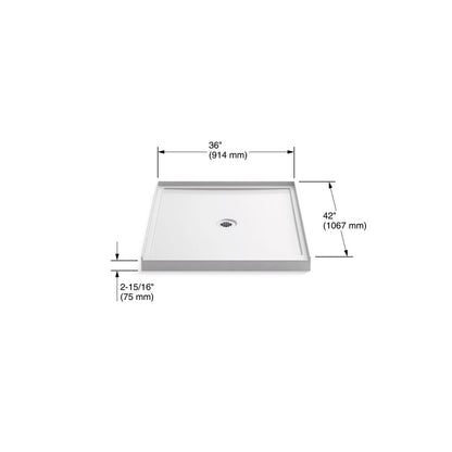 KOHLER K-8647-0 Rely 36" x 42" alcove shower base, center drain - White