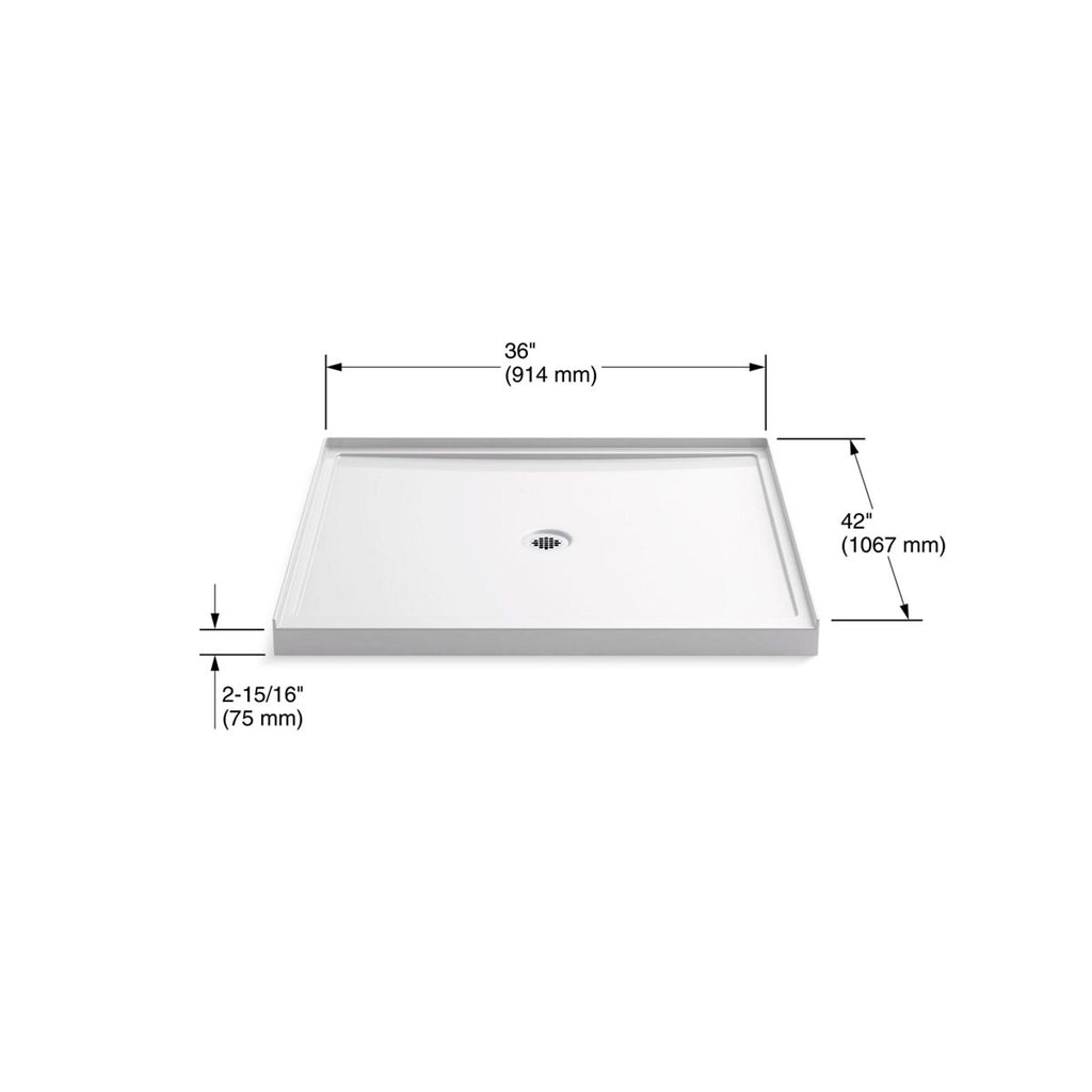 KOHLER K-8648-96 Rely 48" X 42" Alcove Shower Base, Center Drain - Biscuit