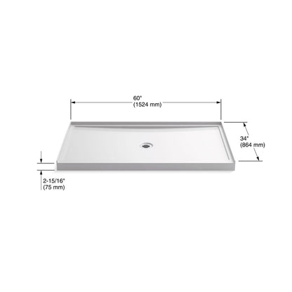 KOHLER K-8649-0 Rely 60" x 34" alcove shower base, center drain - White
