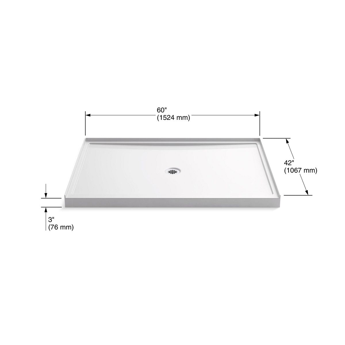 KOHLER K-8659-96 Rely 60" X 42" Alcove Shower Base, Center Drain - Biscuit