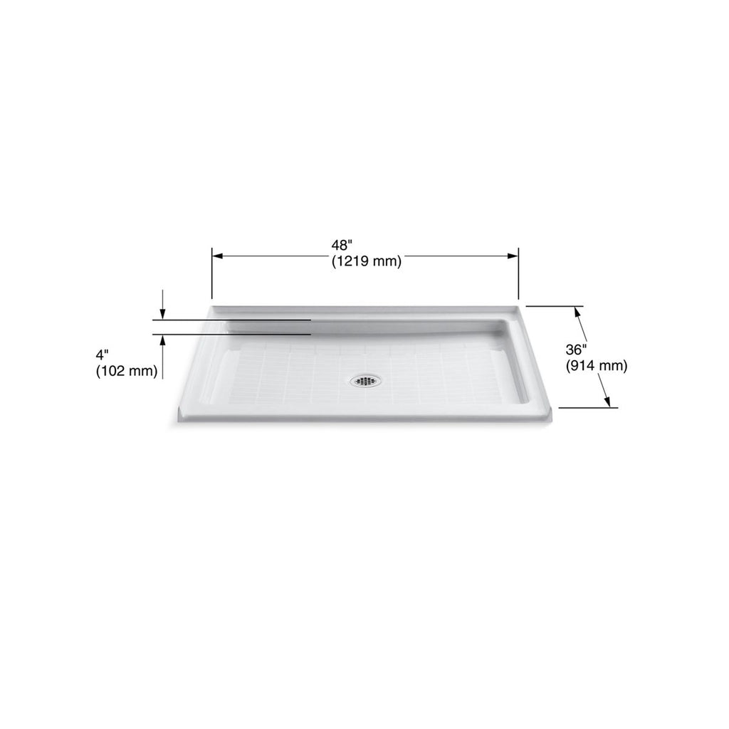 KOHLER K-9026-0 Purist 48" X 36" Alcove Shower Base, Center Drain - White