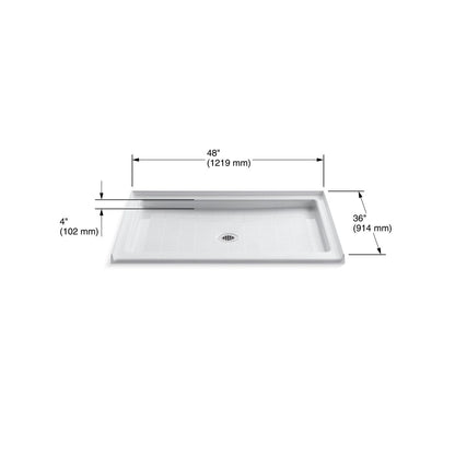 KOHLER K-9026-0 Purist 48" x 36" alcove shower base, center drain - White