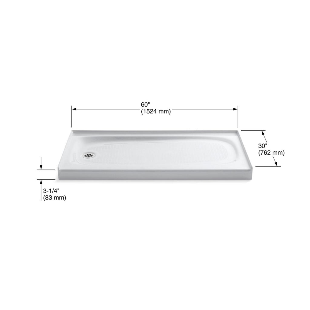 KOHLER K-9053-96 Salient 60" X 30" Alcove Shower Base, Left Drain - Biscuit
