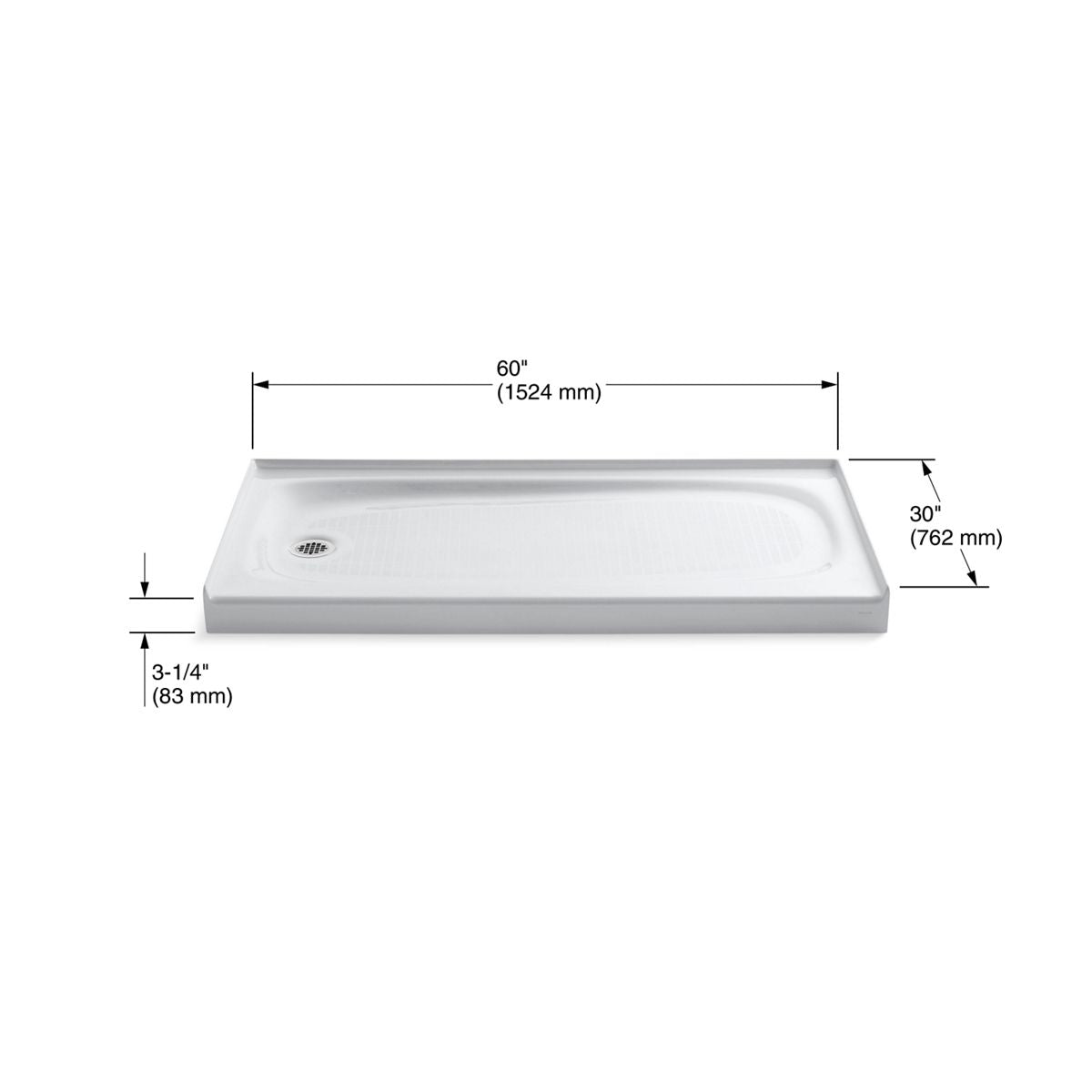 KOHLER K-9053-96 Salient 60" X 30" Alcove Shower Base, Left Drain - Biscuit