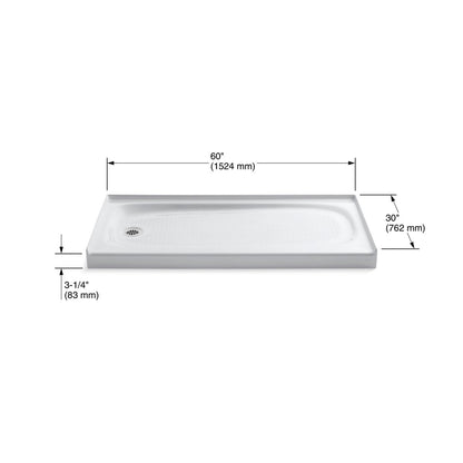 KOHLER K-9053-7 Salient 60" x 30" alcove shower base, left drain - Black Black